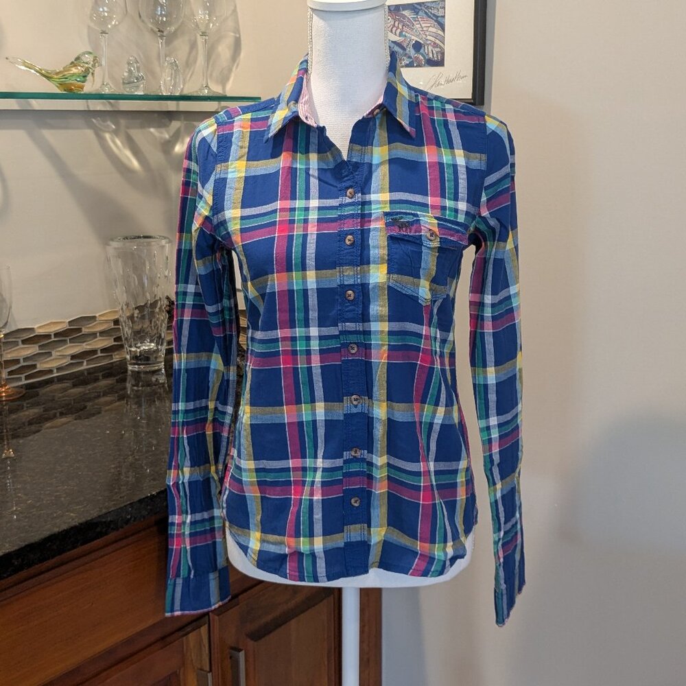 Abercrombie & Fitch Small Plaid Button Down Shirt Embroidered Moose Front Pocket